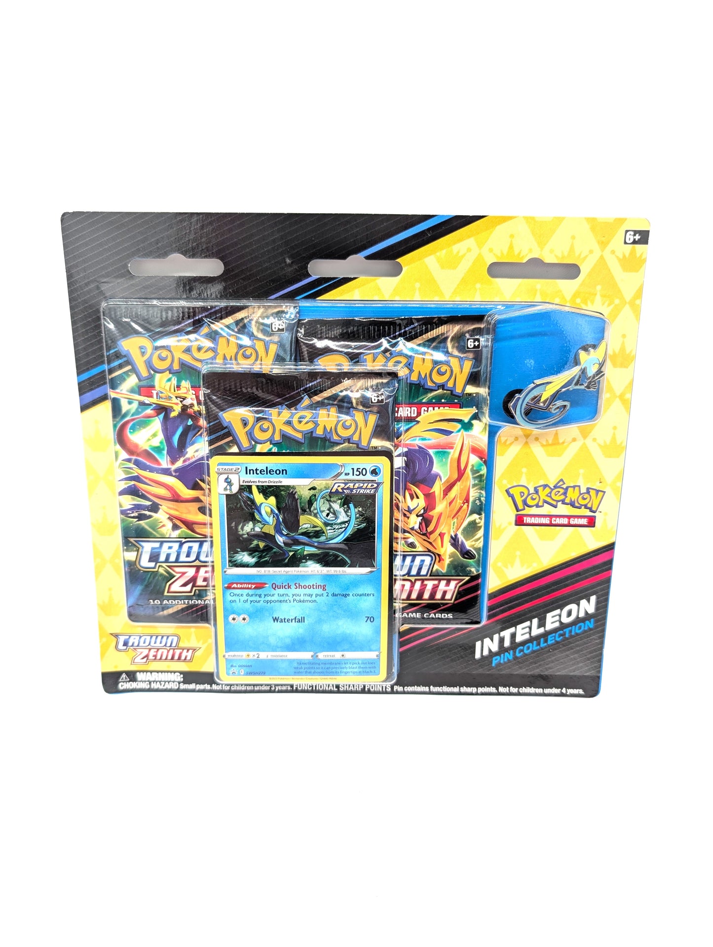 Pokemon Crown Zenith 3 Pack Triple Blister Inteleon Promo Pin Collection