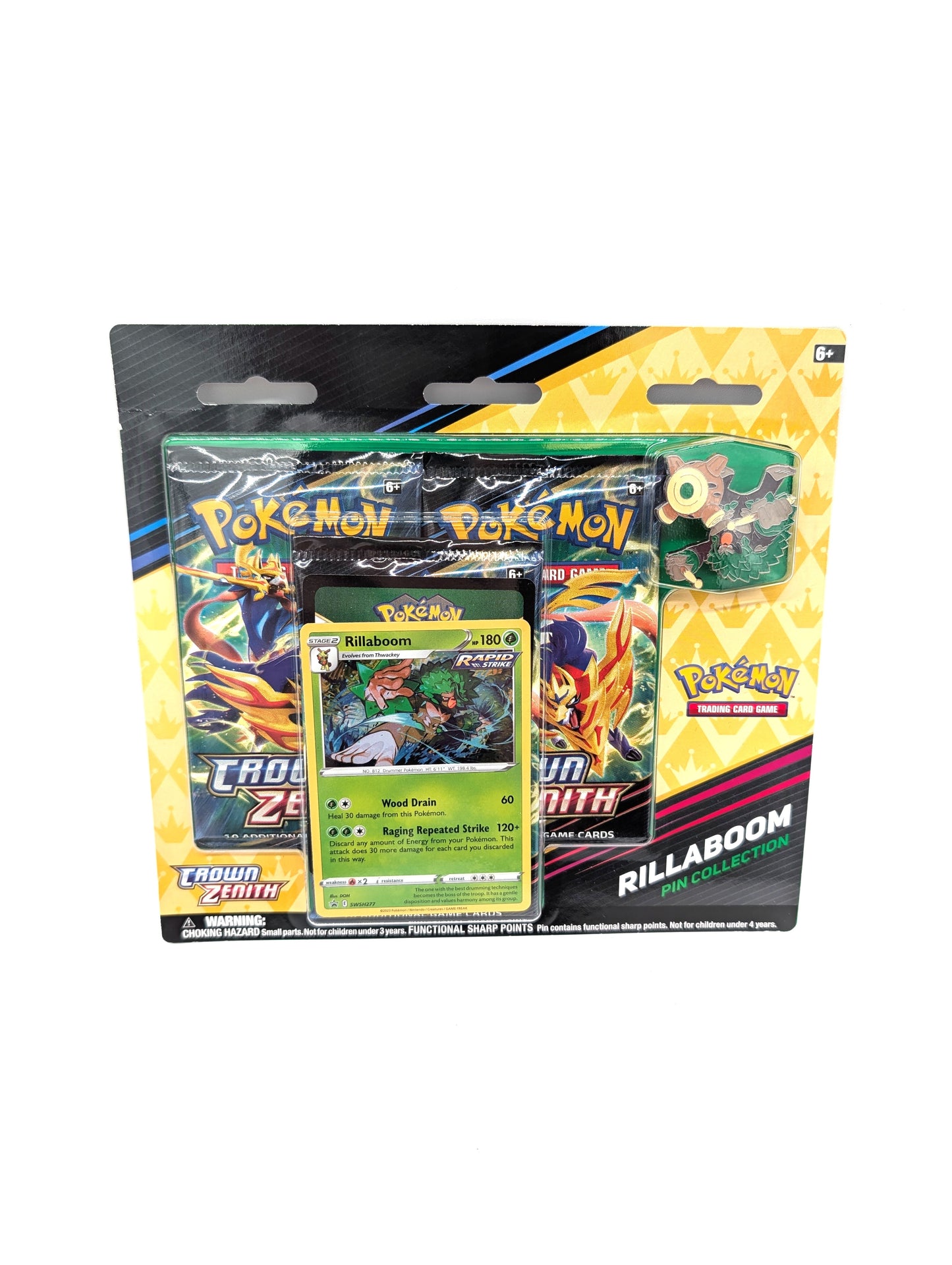 Pokemon Crown Zenith 3 Pack Triple Blister Rillaboom Promo Pin Collection