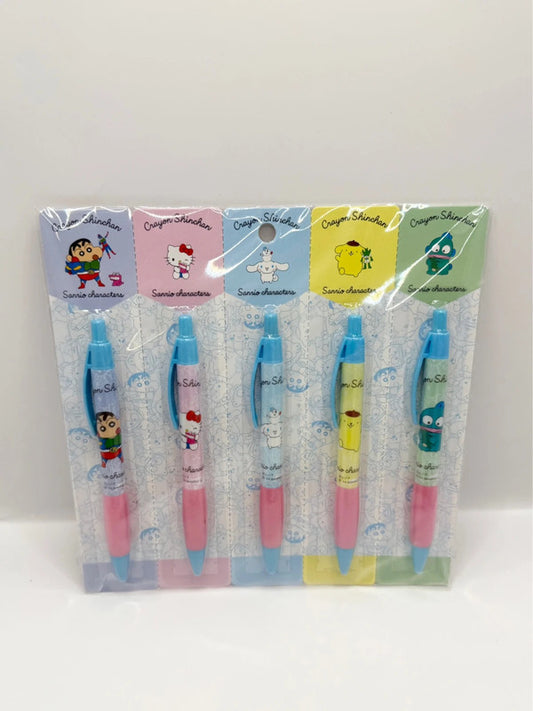 Crayon Shinchan x Sanrio Characters Pen Set of 5