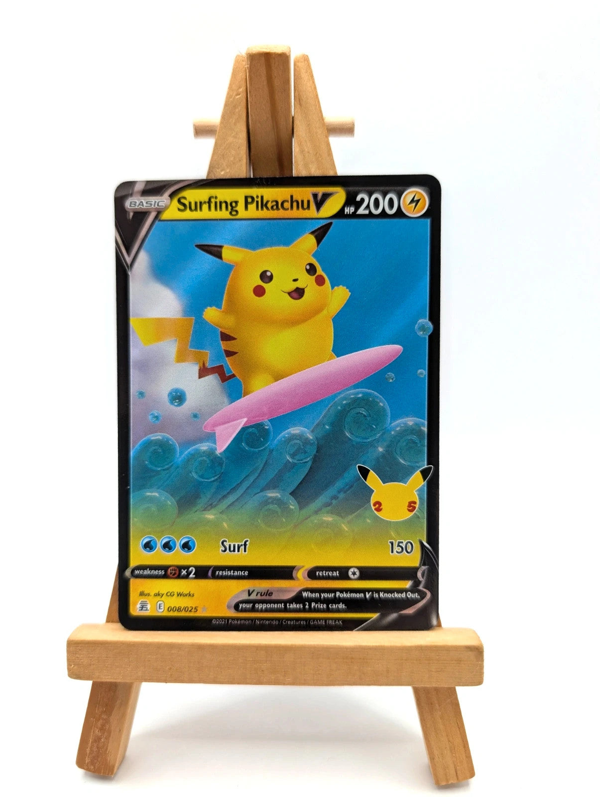 Pokemon TCG Surfing Pikachu v 008/025 Celebrations Ultra Rare Holo - Mint