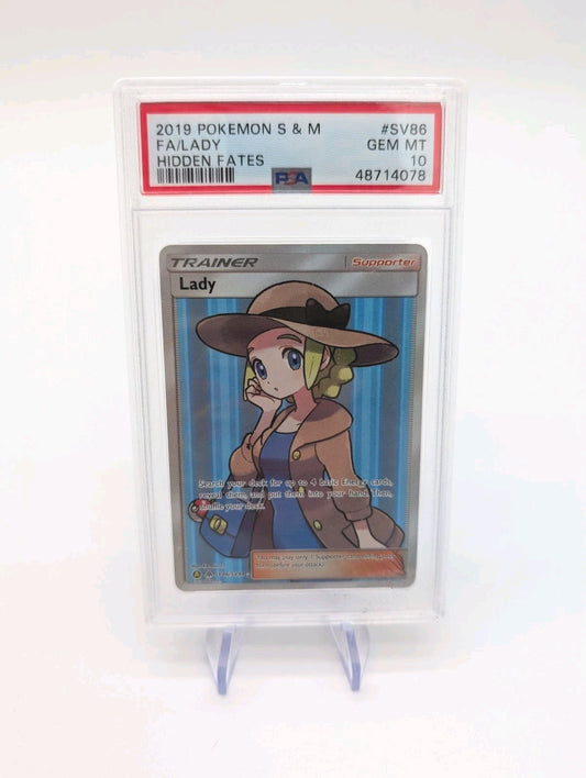 PSA 10 Lady SV86/SV94 Pokemon Trainer Hidden Fates Holo Graded Card