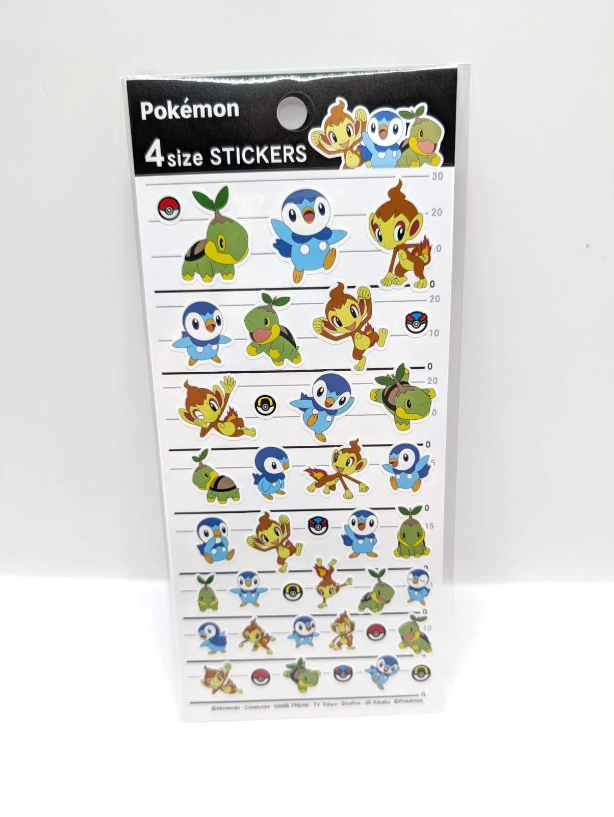 Pokémon Official Sticker Sheet Turtwig, Chimchar & Piplup Design