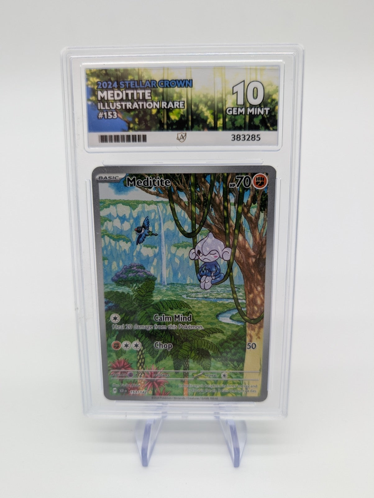 Pokémon TCG Meditite Card Stellar Crown Illustration Rare Holo 153/142 ACE 10