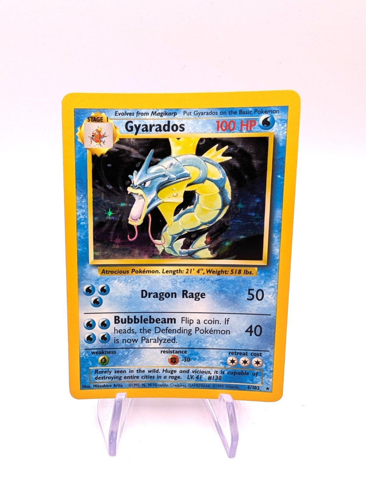 Gyarados Holo 6/102 - Base Set Rare Holo Pokémon Card 1999 WOTC - NM/LP