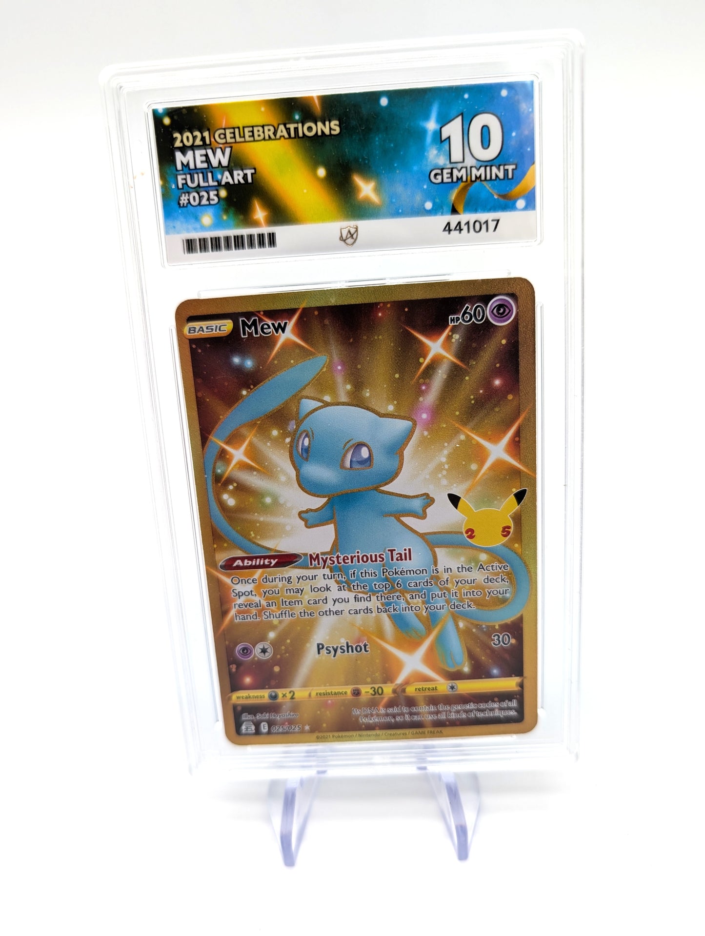 Pokémon Gold Mew TCG Full Art Holo Card 025/025 25th Celebrations Ace 10