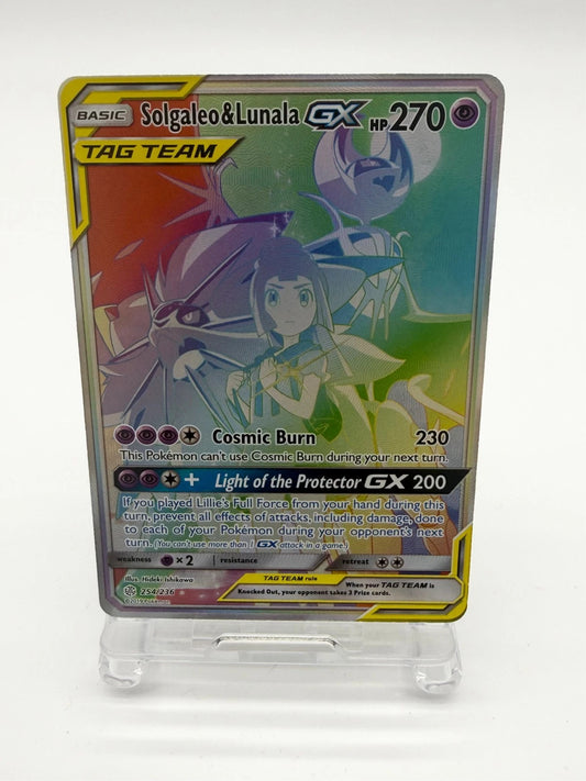 Solgaleo and Lunala Tag Team GX Rainbow Secret Rare Cosmic Eclipse 254/236 NM