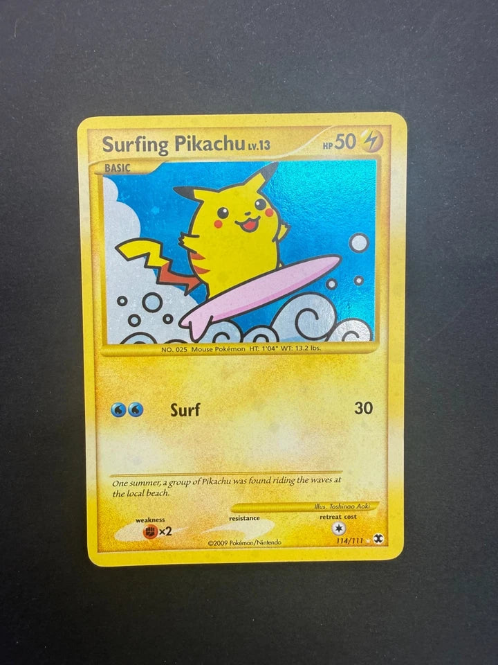Pokemon TCG Surfing Pikachu 114/111 2009 Rising Rivals Secret Rare LP